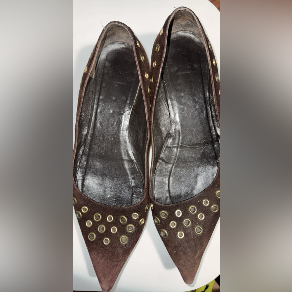 Zara Coffee Brown Women's Flats with Gold Accents